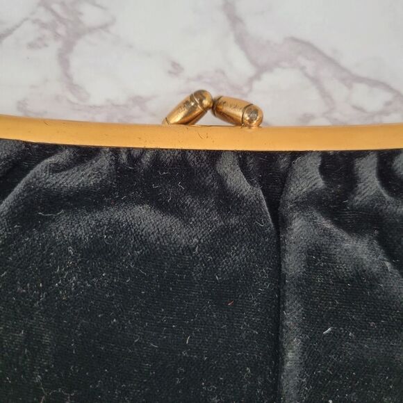 Vintage Clutch 60s Elegant Black Velvet Evening Bag - Picture 7 of 10